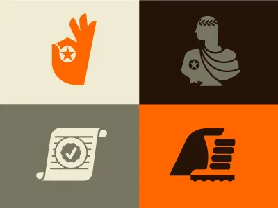 Favorably Reviewed icons academic approval bust check flat hand icon logo ok seal stamp star