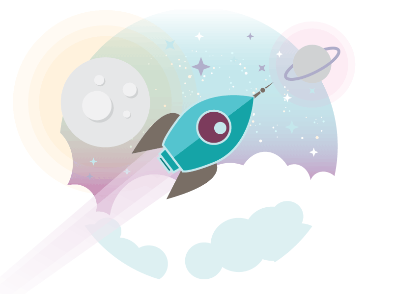 Rocket clouds colors cosmos galaxy illustration planets rocket sky space starts vector