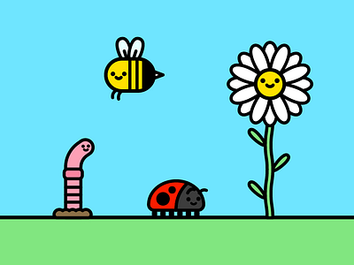 Spring time bee bugs bumblebee daisy flower icons illustration insect ladybird ladybug vector worm