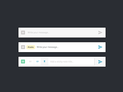 Interactive message / text input attachment carbon copy conversation hashtag keyword message pin send sticky note text input ui ux