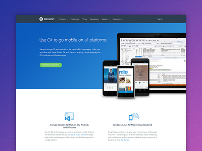 XWD Landing blue landing page light white xamarin