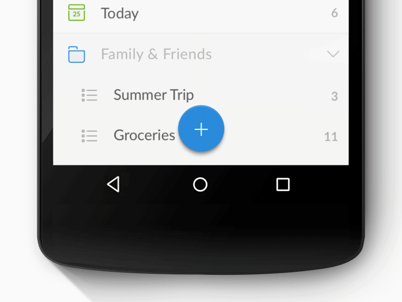 Wunderlist Material Design FAB android animation button fab list lollipop material design nexus plus quick add transition