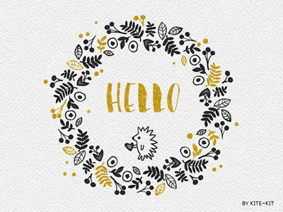 Hello card flower frame hand drawn hedgehog invitations leaves nature vintage weddings wreaths