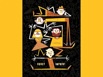 Honey Improv Poster andrew kolb comedy honey improv illustration kolbisneat poster