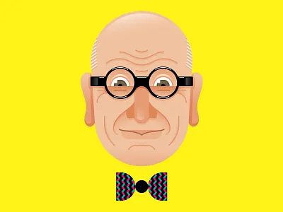 Wally Olins avatar bow tie branding caricature face glasses icon illustration portrait wall of wally wally olins yellow
