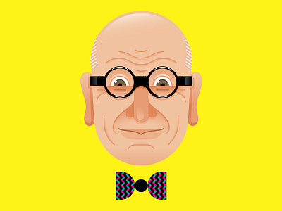 Wally Olins avatar bow tie branding caricature face glasses icon illustration portrait wall of wally wally olins yellow