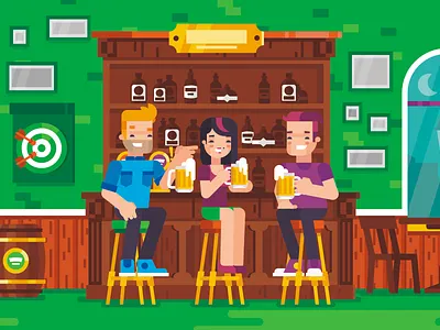 Happy St. Patrick's Day! / Friends in Pub beer character flat friend green illustration patrick pub simple st. patricks day stolz