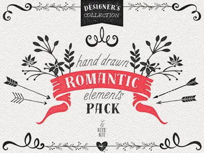 Hand Drawn Romantic Decoration Pack flower heart invitation love romantic elements save the date text dividers valentines day vintage wedding wedding stationery