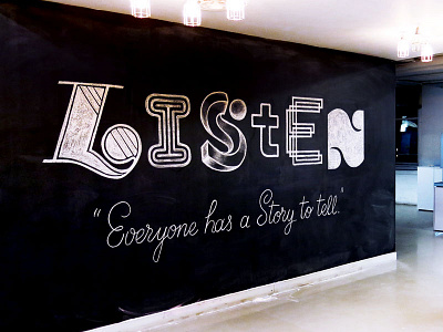 Listen mural caps chalk chalk lettering chalkboard drop caps illustration lettering letters mural type typography