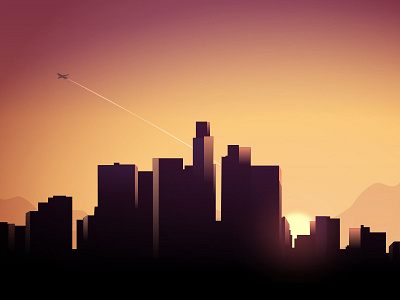 Sunset ca city gradient horizon illustration low mountains poly skyline sunset