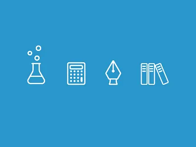 School subjects beaker books calculator icons math pen reading science writing