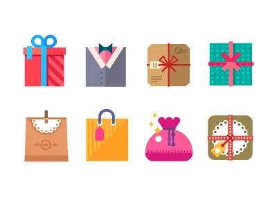 Gift icon set birthday bow box decoration flat gift icon illustration packaging ribbon