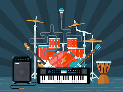 Concert Illustration fireart fireart studio flat guitar illustration microphone phone piano speaker вкгь