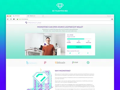Moonstone.io bitsapphire bitshares crowdfunding crypto landing landing page open source start up startup ux wallet
