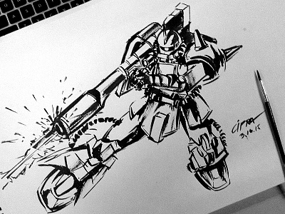 CHAR'S ZAKU (INK ILLUSTRATION) anime art brush design gundam gunpla ink paintbrush plamo zaku