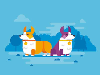 Corgis character corgi corgis dog flat illustration park pet simple stolz