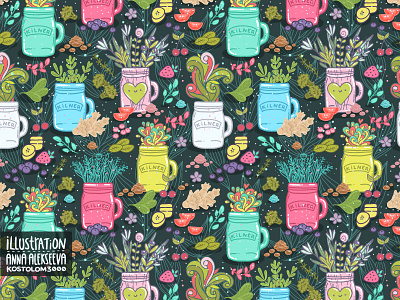 Seamless pattern background cartoon design doodle fabric herbs illustration nature seamless pattern textile vector wallpaper