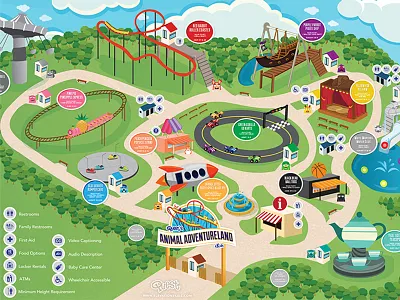 Animal Adventureland Map church ekidz elevation illustration logo map rollercoaster series themepark