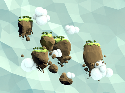 Islands in the sky 3d blender fantasy landscape lowpoly rocks sky trees