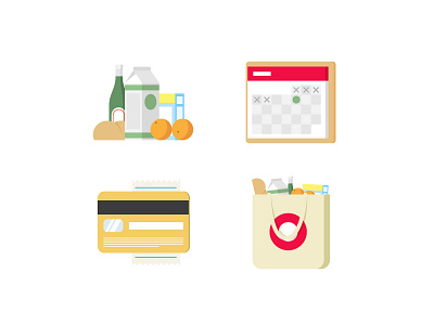 Online Market bag calendar card credit flat food icons illustration market online simple supermarket