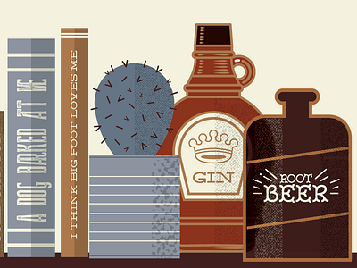 Shelves beer bite your thumb books cactus design gin illustration kali meadows shelf