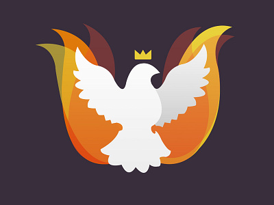 Powerful Peace bird crown dove flames king logo white wings