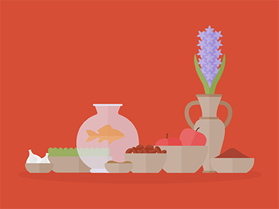 Happy Nowruz!! fish flat flowers illustration new year red