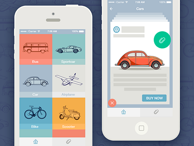 Transport app concept app best bike car design flat illustration material pastel retro scooter vintage