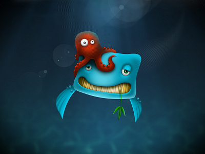 Wrong plant icons illustration ocean octopus personage sea whale