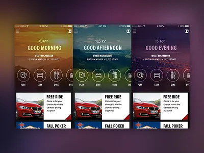 Dynamic Home Screen App app cards casino day ios time