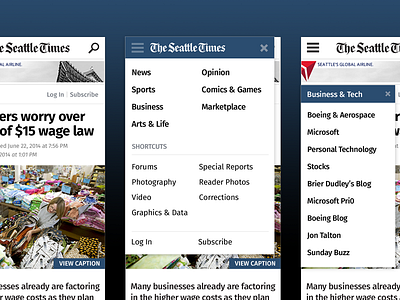 Seattle Times Navigation hamburger menu mobile navigation news seattle times