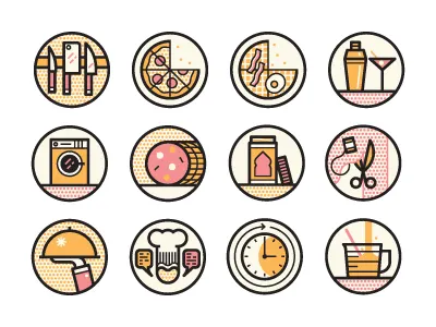 Best Restaurants cincinnati editorial food icons illustration knife magazine martini pizza round simple vector