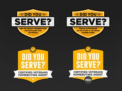 Badges agents badges black camouflage gold gray homebuyers military real estate veterans yellow