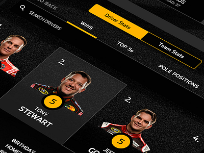 More NASCAR analytics clean dark graph nascar racing sports stats ui ux visualization yellow