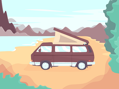 The Westie illustration lake nature van volkswagen westfalia