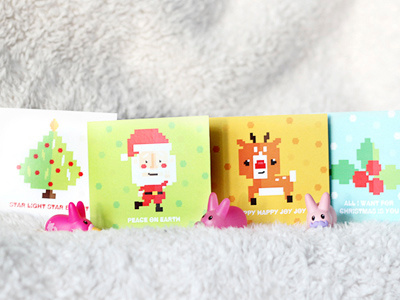 Pixelated Xmas cards christmas illustration print