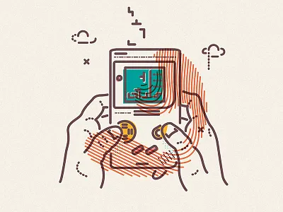 Life's a game fingers gameboy icon illustration lines nintendo tetris thumbs