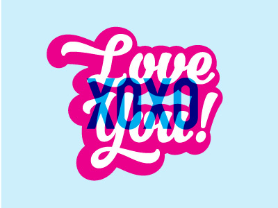 Love You XOXO cyan feel good happy love you lovely magenta typography xoxo