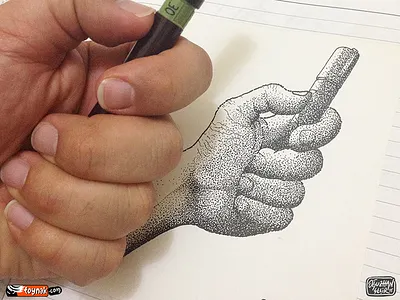My hand / Pointilism cartoon doodle dot hand isograph pointilism rotring