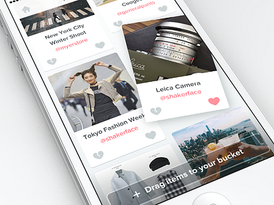 Add to bucket clean drag ecommerce fashion feed fresh ios minimal ui wip