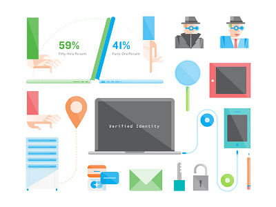 Illustration Study chart computer data devices editorial geometric graph hands illustration laptop spy tools