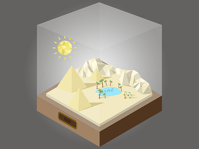 Oasis 3d isometric desert illustrator low poly oasis