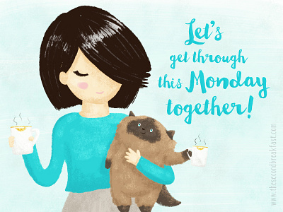 Let's get through this Monday together! animals cat illustration cats coffees cute fashion friendship gold mondays portraits purrfectdoodles teal