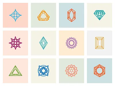 Chrysalis Gems Icon Set brand assets chrysalis diamond gems geometric icons line pastel polygon ruby stroke topaz