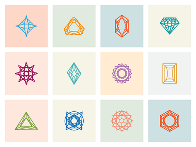 Chrysalis Gems Icon Set brand assets chrysalis diamond gems geometric icons line pastel polygon ruby stroke topaz