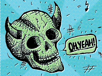 Oh, Yeah! halftone illustration sketch skull