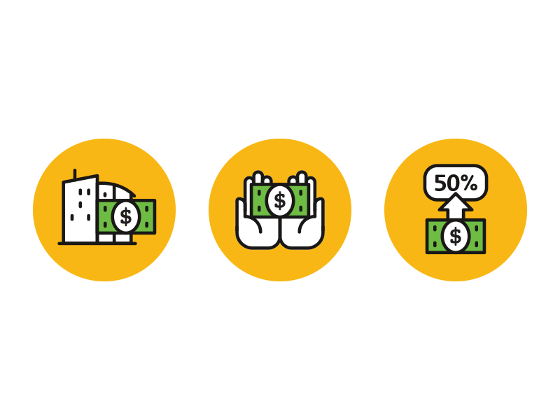 Giving Icons $ bill dollar give giving green icon non profit orange simple