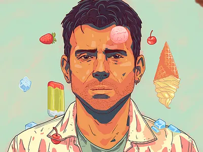 Portrait of Damon Albarn with ice cream art cherry damon albarn digital art ice ice cream illustration portrait strawberry
