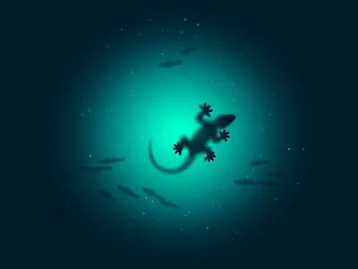 Gecko deep blue fish gecko icon icon a day illustration lizard run on water sparkle water water run