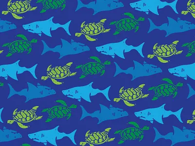 Turtles & Sharks blue green life aquatic marine ocean sea turtle shark turtle